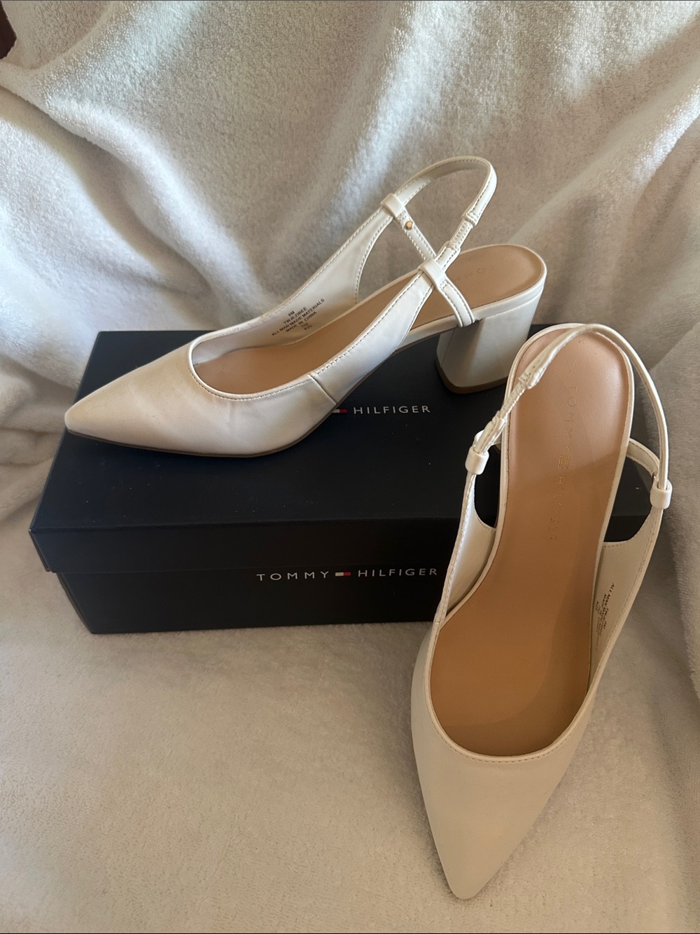 Tommy Hilfiger Ivory Pointed Slingback Block Heels